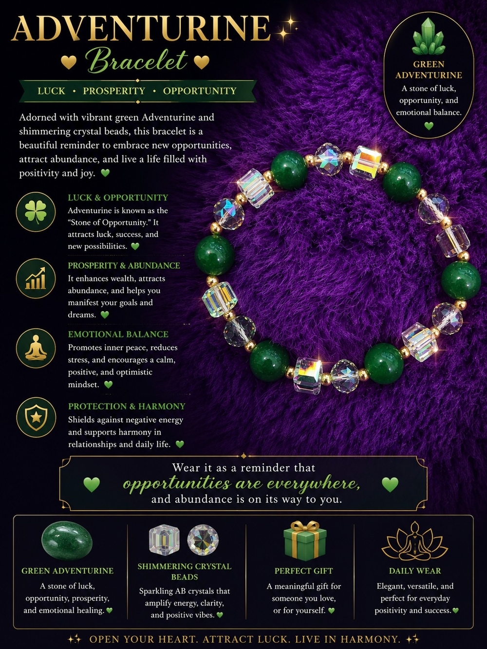 Green Adventurine Beaded Bracelet with Shimmering Crystal Beads